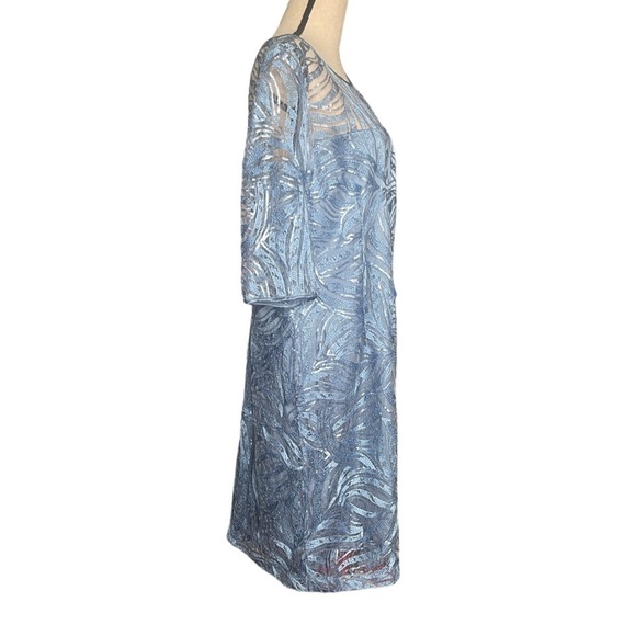 Tahari ASL Periwinkle Blue Sequin Lace Overlay Cocktail Dress Women's 16 - Picture 3 of 14